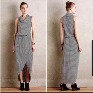 Anthropologie Dolan Black White Striped Knit Hi Lo Cowl Neck Maxi Dress